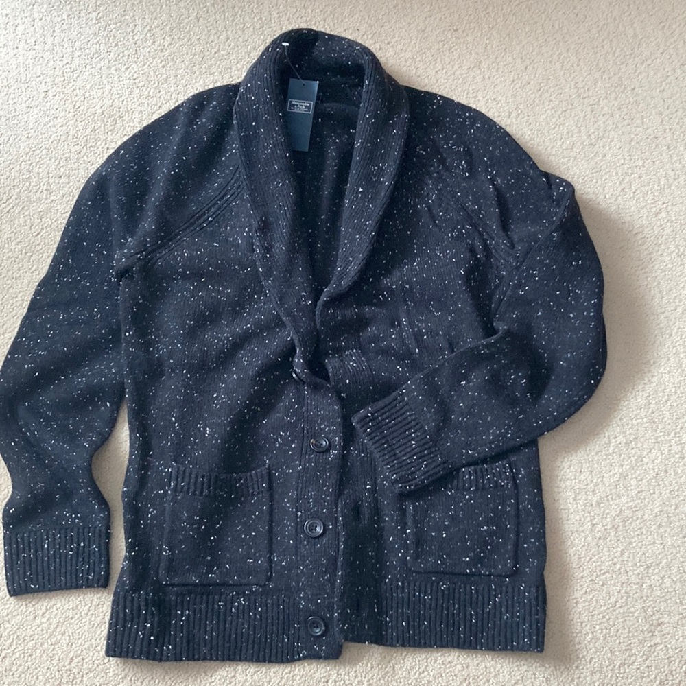 Men’s Abercrombie & Fitch wool sweater NWT size M Black Speckled Cardigan